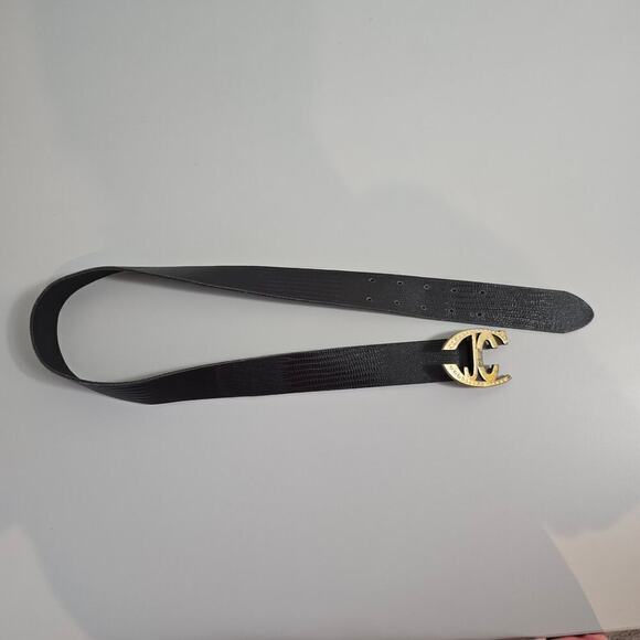 Just Cavalli Accessories - JUST CAVALI Black Leather Belt Rhinestone Trim 38.5" Long